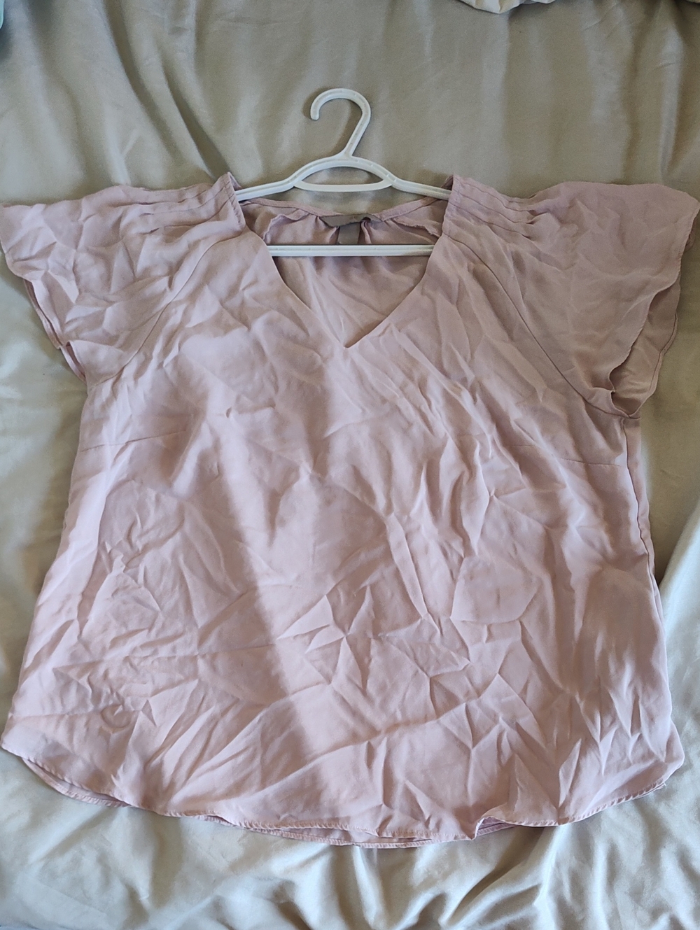 Light Pink V-Neck Flutter Sleeve Top - H & M